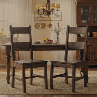 Sunvega Rustic Golden Brown Ladder Back Dining Chairs Set of 2 for Farmhouse