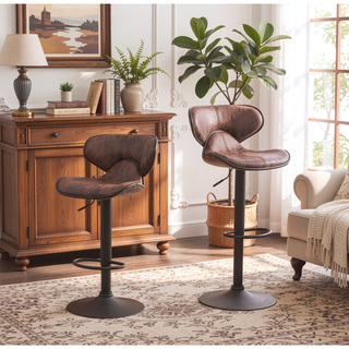 Sunvega Weathered Upholstery Adjustable Swivel Barstool with Chrome Base and Footrest