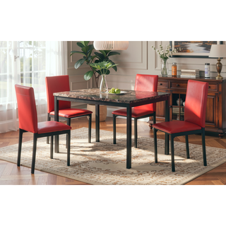 Sunvega Red Faux Leather Upholstered Metal Frame Dining Chairs Set of 4
