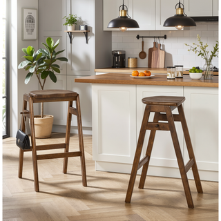Sunvega Mid-Century Modern Stackable Wood Barstools with Contour Seat and Hook
