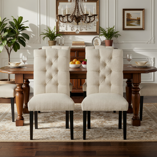 Sunvega Harding KD Tuft Dining Chair Set of 2 with Tufted Fabric Backrest