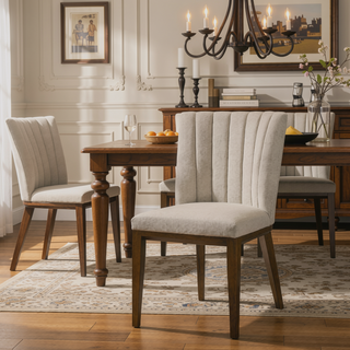 Sunvega Elmwood Beige Fabric Dining Chair Set Of 2 For Living Room Bedroom