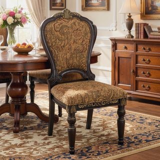 Sunvega Traditional Formal Side Chairs Set of 2 with Jacquard Upholstery and Cherry Finish