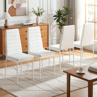 Sunvega Set of 4 Modern White PU Leather Upholstered Dining Chairs with Metal Frame