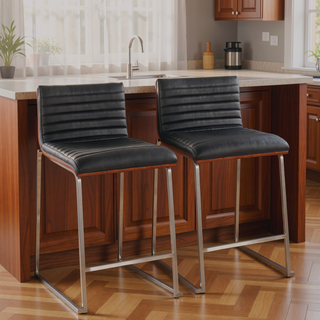 Sunvega Mason Mara Contemporary Fixed-Height Counter Stool with Faux Leather and Walnut Wood