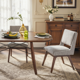 Sunvega Rubber Solid Pecan Wood Finish Dining Side Chair with 4.75" Thick Cushion