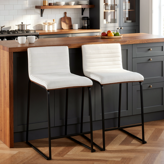 Sunvega Mason Mara 26" Fixed-Height Counter Stool in Black Metal and Walnut Wood