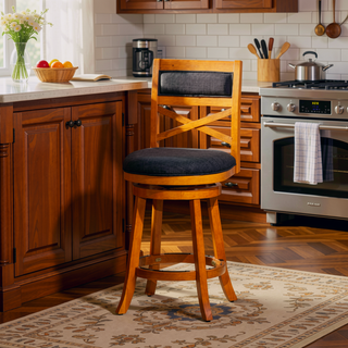 Sunvega 30 Inch Bar Height Swivel Stool with X Back Design and Charcoal Fabric Seat
