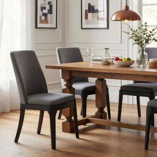 Sunvega Light Grey Linen Upholstered Side Chairs with Wood Tapered Legs Set of 2