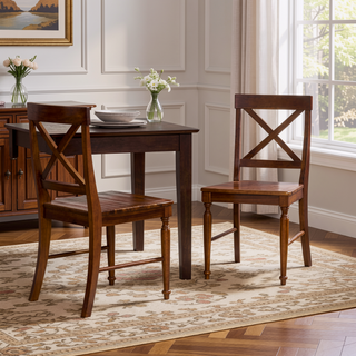 Sunvega Acacia Wood Dining Chairs with X-Shaped Backrest for Classic Dining Room