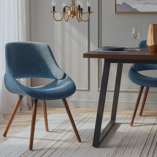 Sunvega Denim Blue Bentwood Dining Chair with Wood Back and Mid Century Modern Style