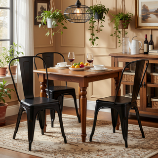 Sunvega High Gloss Black Metal Dining Chairs Set of 2 for Kitchen Cafe Bar