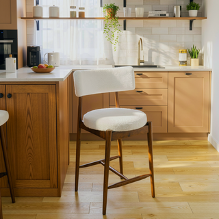 Sunvega Mid Century Modern Counter Stool Set of 2 with Upholstered Boucle Seat