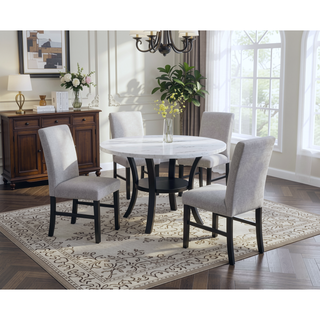 Sunvega Contemporary Light Gray Upholstered Dining Chairs with Black Legs Set of 2
