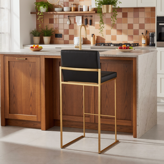 Sunvega Contemporary High Back Barstool with Padded Seat and Backrest in Black Faux Leather