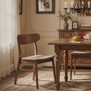 Sunvega Walnut Brown Dining Side Chairs Set of 2 with Curved Backrests and Padded Cushions