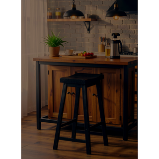 Sunvega Black Finish Bar Height Solid Wood Saddle Seat Stools Set of 2