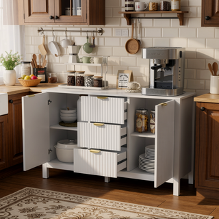 Sunvega Sideboard with Artistic Wave Design and Adjustable Shelves for Living Room