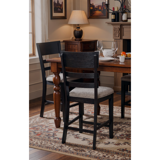 Sunvega Contemporary Gray Black Fabric Upholstered Ladder Back Counter Height Dining Chairs