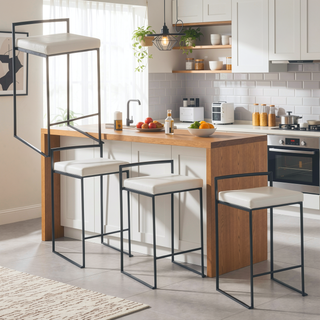 Sunvega Contemporary Black Metal Stackable Counter Stool with White Faux Leather Cushion