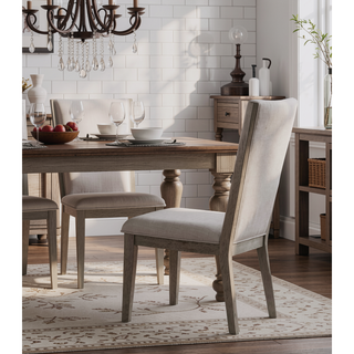 Sunvega Fabric Upholstered Side Chair with Wooden Backrest and Gray Oak Finish