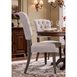 Sunvega Bernard Beige Linen and Weathered Gray Oak Finish High-Back Side Chair Set of 2