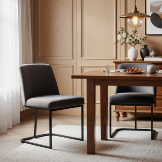 Sunvega Modern Upholstered Faux Leather Dining Chair with Black Metal Base