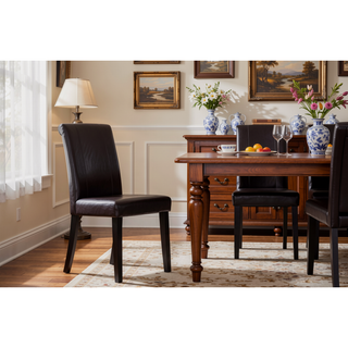 Sunvega Urban Style Leatherette Padded Parson Chair with Solid Wood Legs, Set of 2