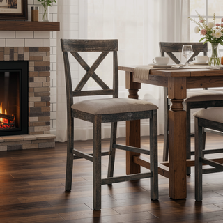 Sunvega Counter Height Dining Table with Storage Shelf in Weathered Gray Finish