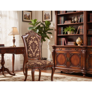 Sunvega Brown Cherry Formal Dining Room Side Chairs with Floral Fabric Seats