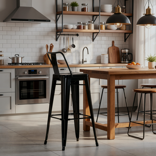 Sunvega Industrial Metal Bar Stool Set of 2 with Curved Back and Foot Rest