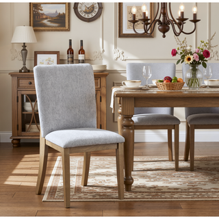 Sunvega Set of 2 Gray Linen Fabric Armless Dining Chairs with Cushioned Seat