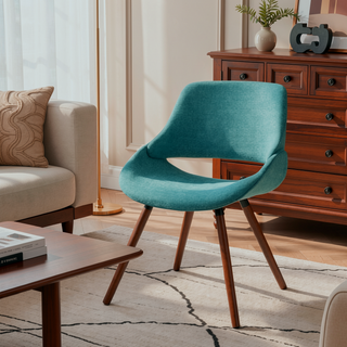 Sunvega Denim Blue Bentwood Dining Chair with Padded Seat and Walnut Frame