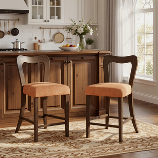 Sunvega Natural Rubberwood Counter Stool Set with Chunky Modern Design and Ergonomic Backrest
