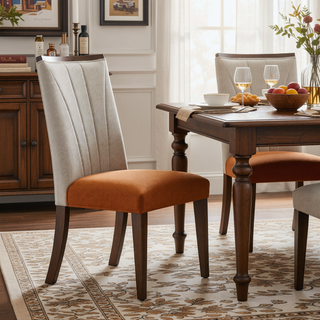 Sunvega Contemporary Brown Wood Frame Dining Chairs with Gray Textured Fabric Upholstery