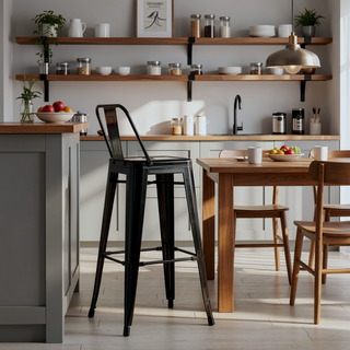 Sunvega Industrial Metal Bar Stool Set of 2 with Curved Back and Foot Rest
