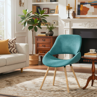 Sunvega Mid Century Modern Bentwood Dining Chair with Denim Blue Upholstery for Kitchen