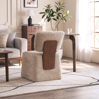 Sunvega Modern Linen Upholstered Armless Dining Chair with Smooth Rolling Casters