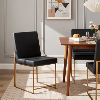 Sunvega Gold and Black Faux Leather High Back Dining Chair Set of 2