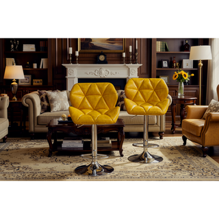 Sunvega Blue PU Leather Diamond-Tufted Swiveling Adjustable Height Bar Stools Set of 2