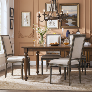 Sunvega Weathered Wood Traditional Dining Chairs with Modern Color Fabric