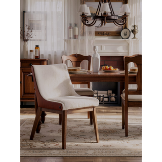 Sunvega Modern Brown and White Boucle Upholstery Dining Chairs Set of 2