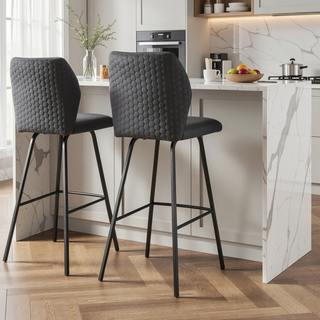 Sunvega 30-Inch Bar Stool with Gray Faux Leather Upholstery and Black Metal Frame