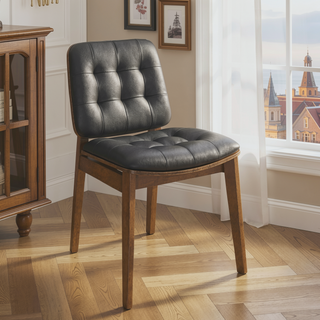Sunvega Black and Natural Walnut Tufted Back Side Chairs with Leatherette Cushions