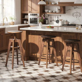 Sunvega Minimalist Oak Wood Adjustable Bar Counter Stool with Ergonomic Footrest