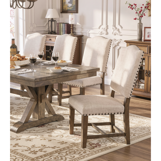 Sunvega Light Oak Finish Round Dining Table with Pedestal Base in Rustic Style