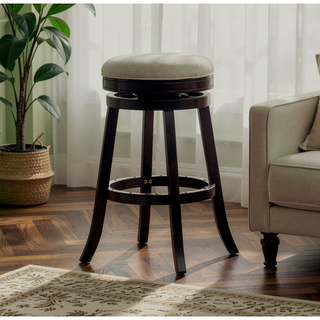 Sunvega 30 Inch Bar Stool with Beige Fabric Seat and Cherry Finish