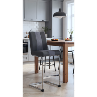 Sunvega Upholstered Bar Stools with L Shape Legs and Metal Footrest Set of 4