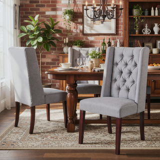 Sunvega Modern Wingback Dining Chairs with Button Tufted Stitching and Birch Wood Legs