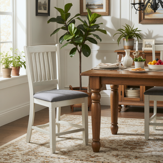 Sunvega Antique White Finish Wooden Bench with Gray Textured Fabric Upholstered Seat